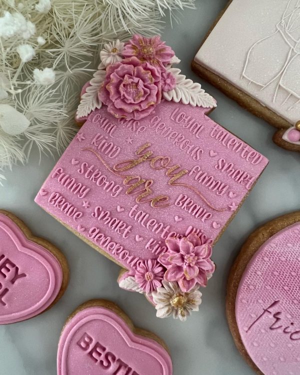 ‘You Are…’ floral square with 3D embellishments and gold painted detailing